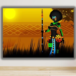 African Black Woman Canvas ART, African WALL ART Decor, Abstract African Girl Canvas Paintings Wall Art Pictures, Black Canvas,Ready To Hang