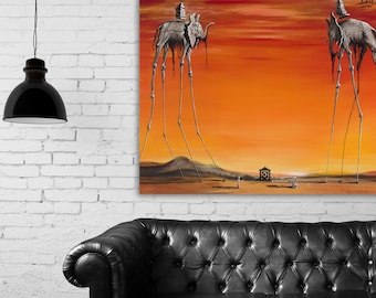 The Elephants 1948 Salvador Dali Canvas Wall Art, Dali Wall Art, Salvador Dali Painting,Surreal Painting,Salvador Dali Canvas, Ready To Hang