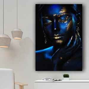Blue Shining African Woman Canvas Art / African Woman Canvas Print/ African American Decor/African Wall Decor/Black Woman Make Up Home Decor