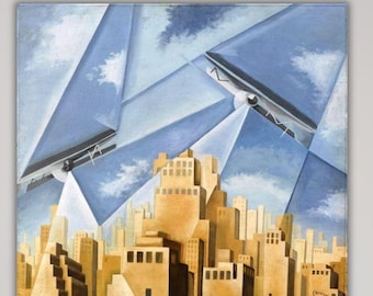 Ataque aéreo de 1932 de Tullio Crali, lienzo impreso de alta calidad, pintura de pared enmarcada, arte de pared vintage, póster futurismo italiano cubismo, listo para colgar.