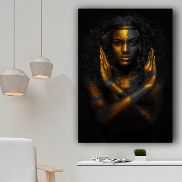 Warrior Woman Makeup,Aesthetic African Prints, African Women Art,African Canvas Art, Bodypainting Print, African American Art, Gift For Home