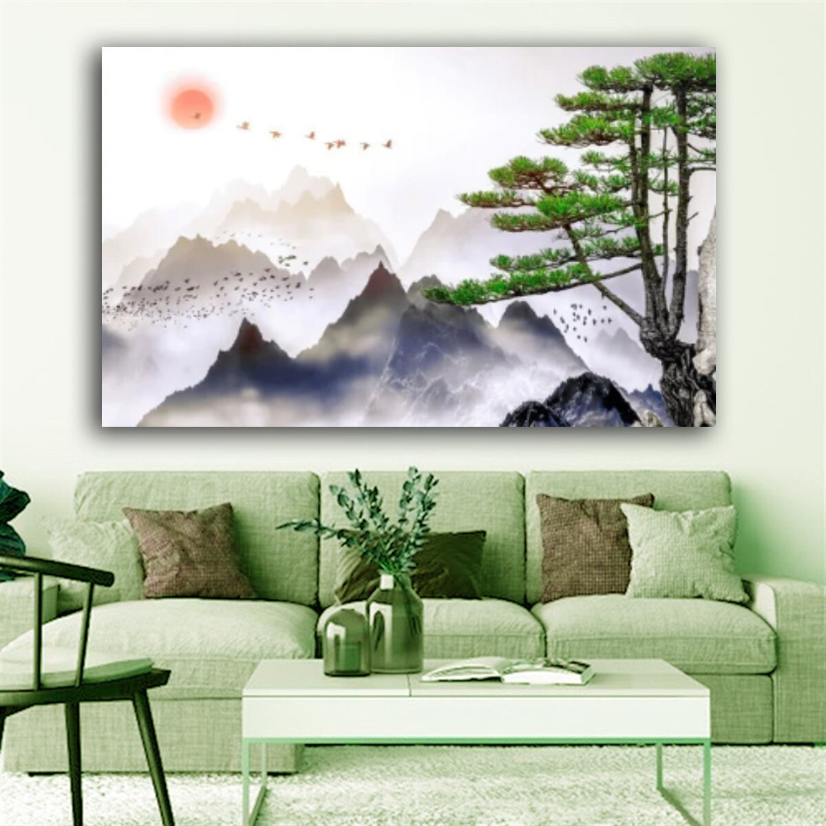 Japanese Landscape Painting of Pine Trees Canvas Wall Art,distant ...
