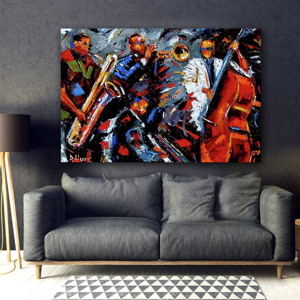 キャンバスに描かれた楽器の絵画、抽象音楽ジャズバンドキャンバス