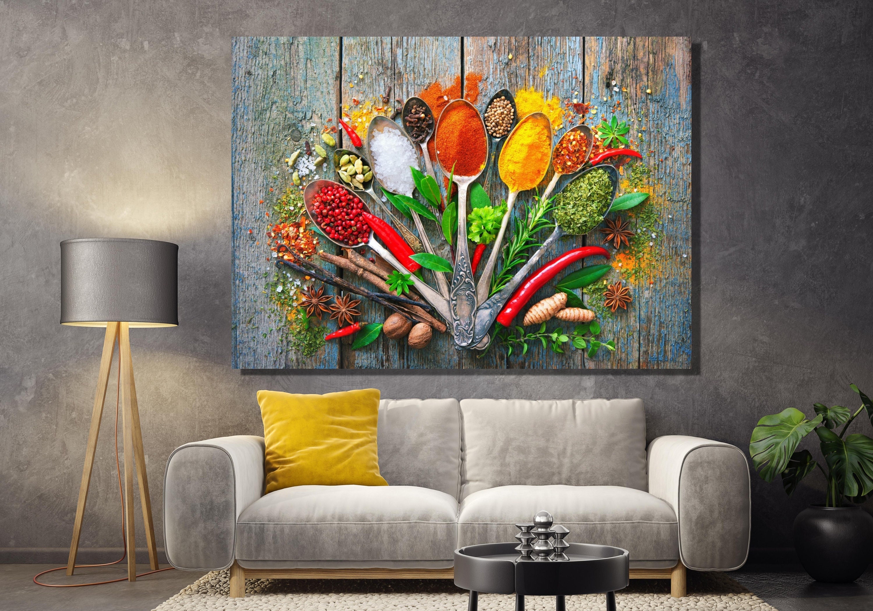Aromatic Spices Wall Art　ビンテージ　アート Kitchen Canvas Wall Art Herb Spices Print Rustic Wall Decor