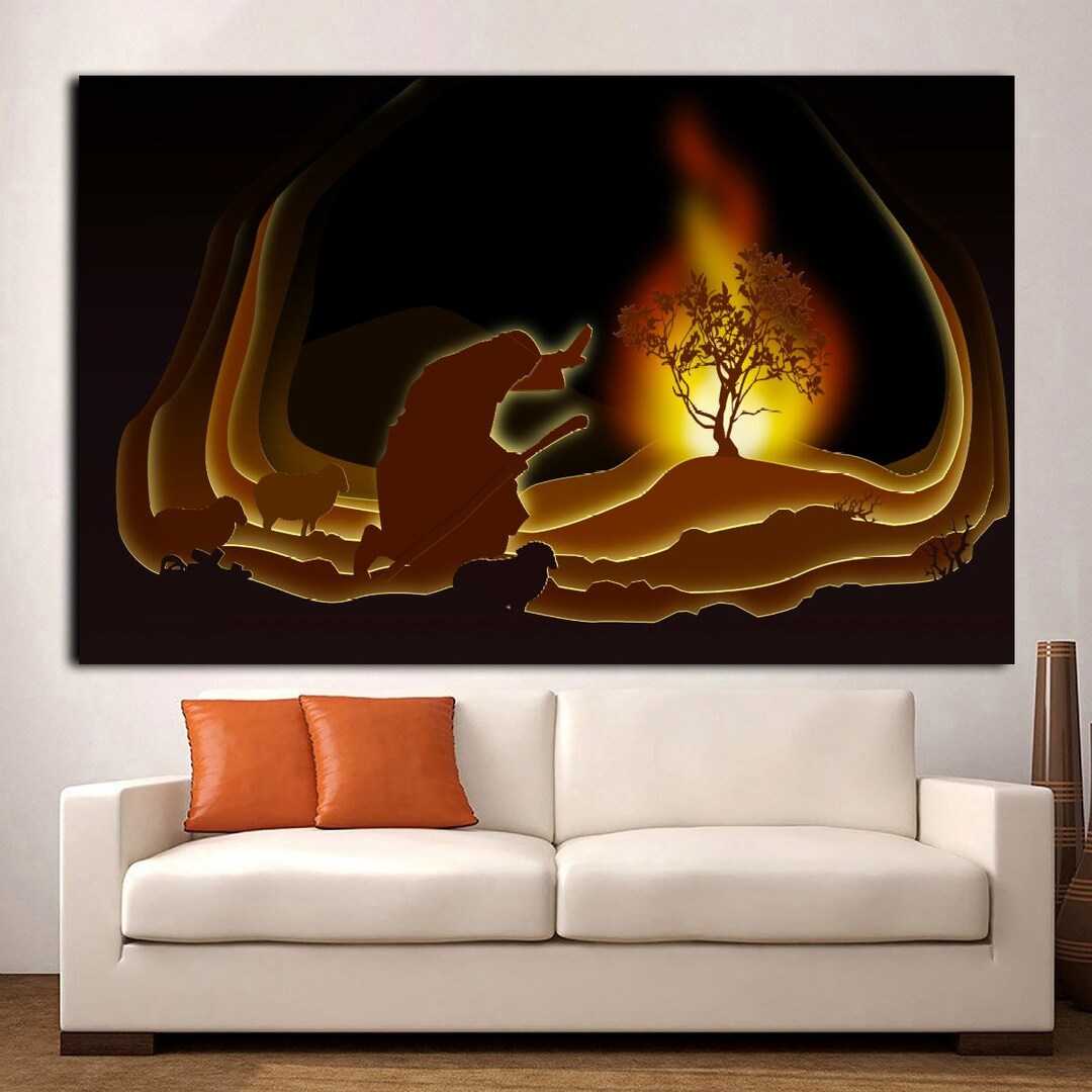 Prophets Drawing Abstract Moses and Burning Bush Abstract Art on Canvas Print, Prophet, Abstract ...