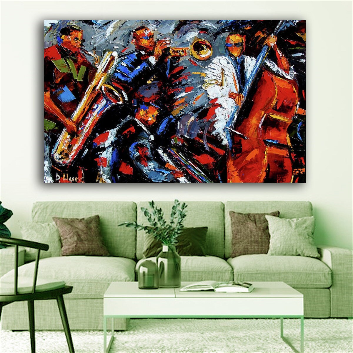 キャンバスに描かれた楽器の絵画、抽象音楽ジャズバンドキャンバス