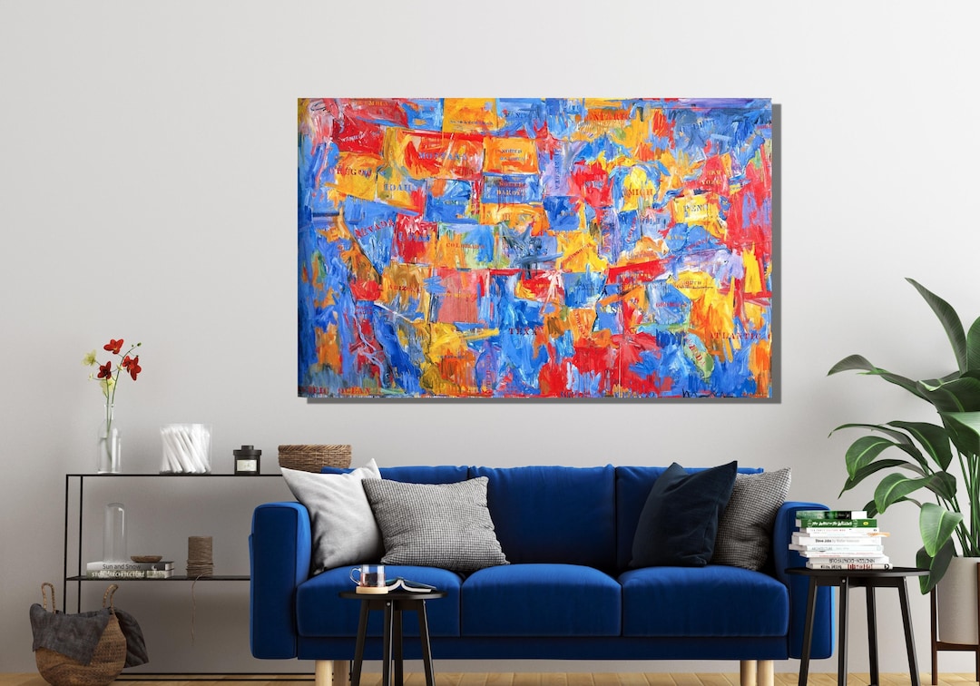 Jasper Johns Map Canvas , 1961 Jasper Johns Canvas Wall Art , Jasper ...