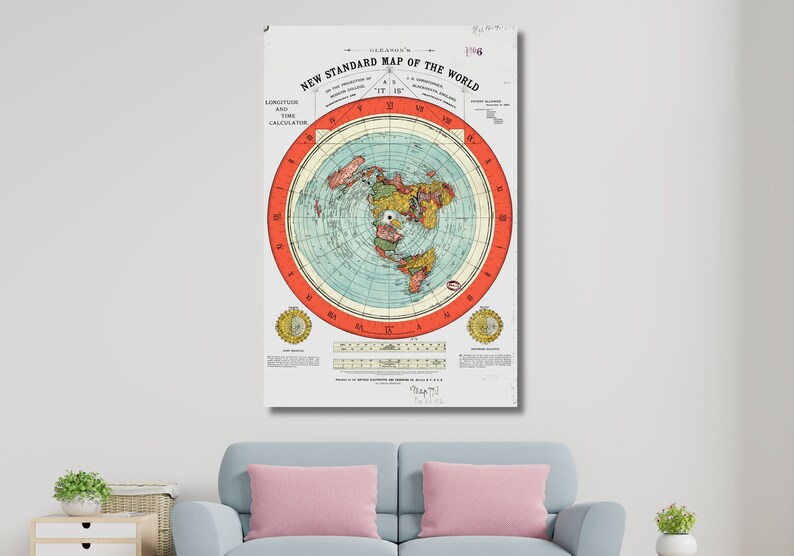 Old Flat Earth World Map 1892 by Alexander Gleason ,flat Earth Map