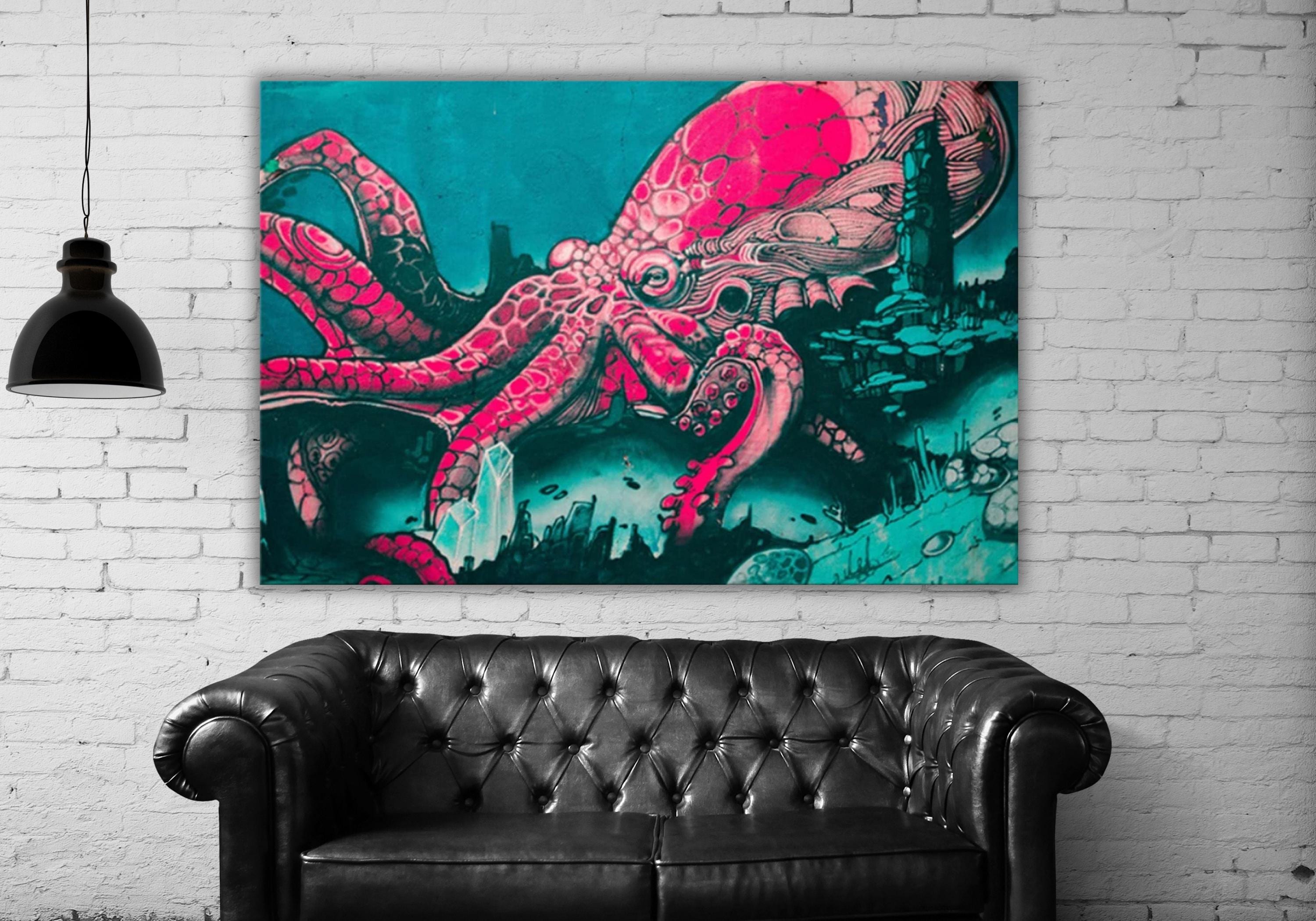 PUTS アートワーク　タペストリー Octopus Graffiti Street Art, Banksy Print,street Wall Art,pink