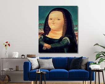 Mona Lisa Fernando Botero na płótnie, sztuka Botero, dekoracja wnętrz Mona Lisa, zabawna sztuka Mona Lisa, sztuka ścienna Fernando Botero, gruba Mona Lisa, gotowa do powieszenia