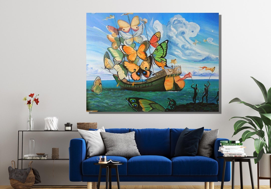 Butterfly Boat, Ship With Butterfly Sails Canvas Art, Dali Canvas ...