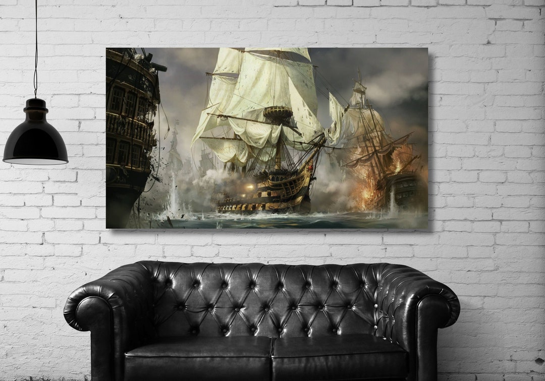 Tableau Toile Bateau Pirate 50x70 Cm - Déco Murale Marine - Neuf Sous Emballage