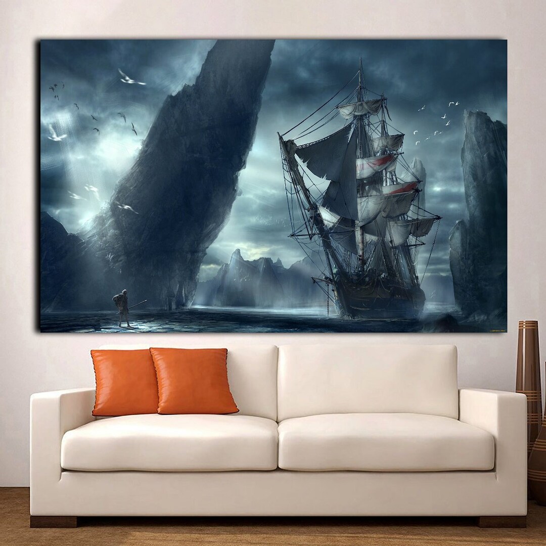 Ship Canvas Wall Art, Ship Painting, Pirate Ship Painting, Sailing