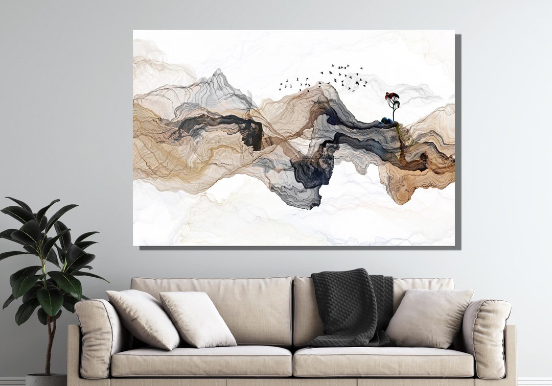 Japanese Landscape Painting of Abstract Mountain Canvas Wall Art ...
