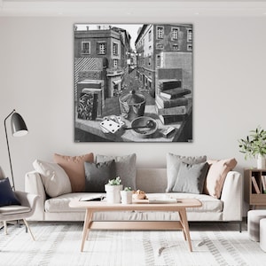 M.C. Escher - Naturaleza muerta y lienzo callejero, arte mural, arte moderno, lienzo grande, decoración para sala de estar y oficina, impresión lista para colgar