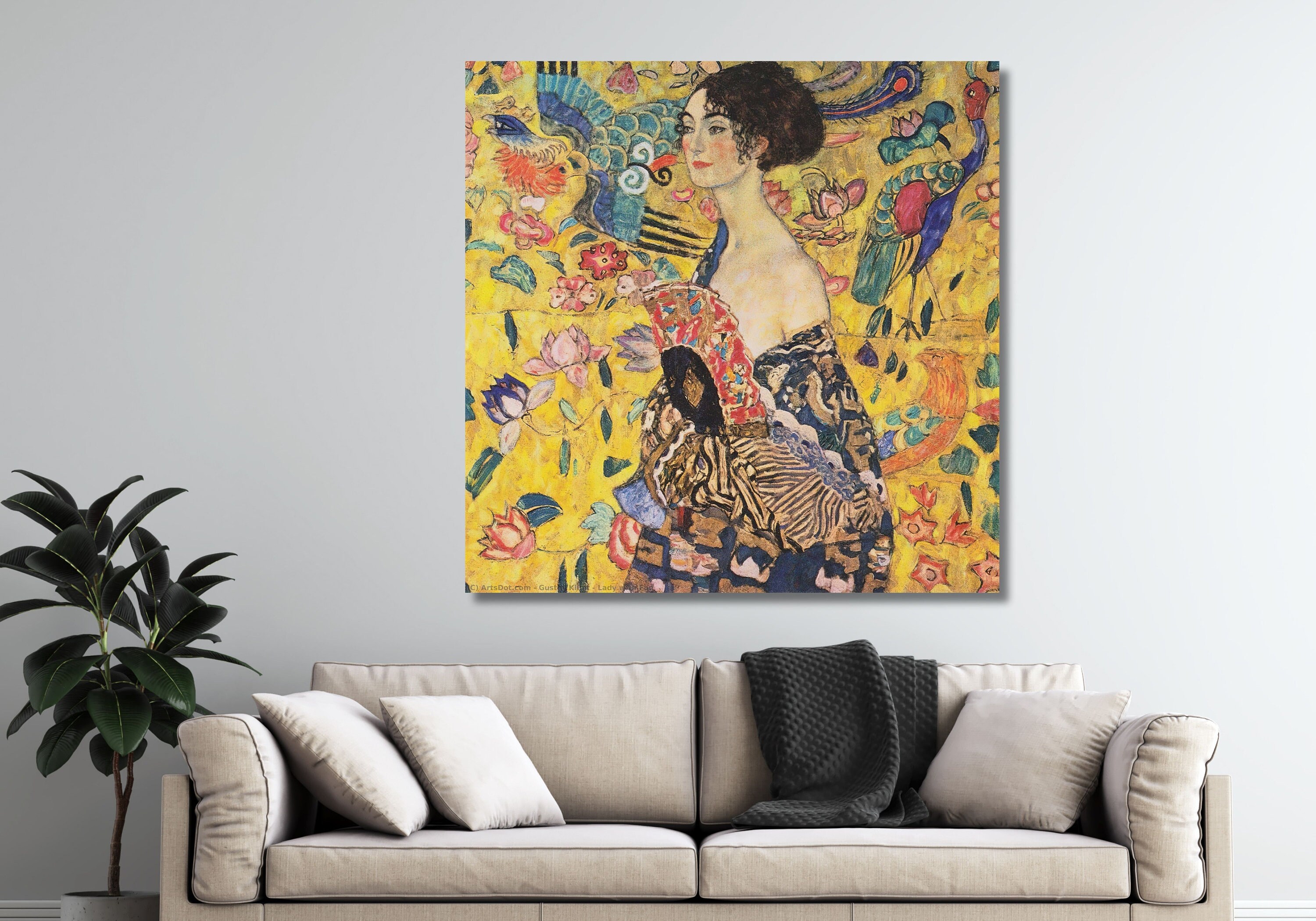Gustav Klimt Lady With Fan Canvas Wall Art Poster Painting, Modern ...