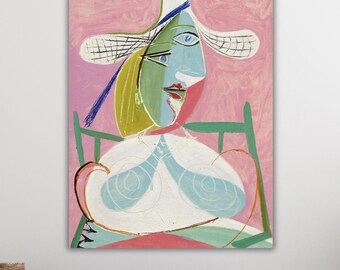 Femme au Chapeau Art mural,Pablo Picasso Famous Painting Art,Modern Wall Decor,Picasso Hat Print Canvas Art,Picasso Canvas Art,Ready To Hang