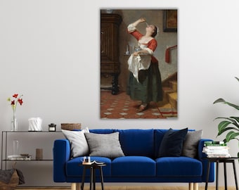 Cuadro de Wilhelm Amberg: Mujer joven bebiendo vino, divertida obra de arte victoriana, lámina de mujer, póster retro divertido, decoración irónica para el hogar, listo para colgar.