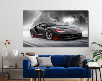 Supercar Poster rosso e nero Lamborghini Aventador Poster decorativo su tela da parete e stampa artistica moderna per camera da letto, 60 x 90 cm