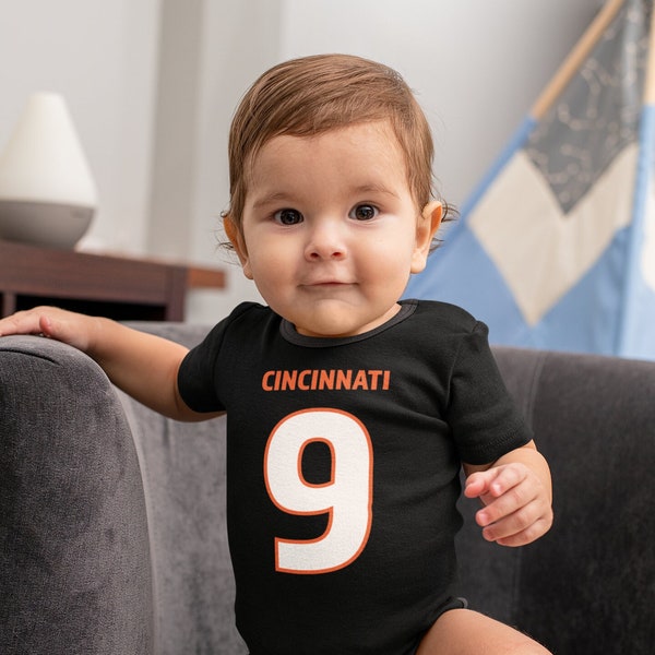 Personalized Cincinnati Football Team Black Jersey - Baby One Piece - Fast Free Shipping Included