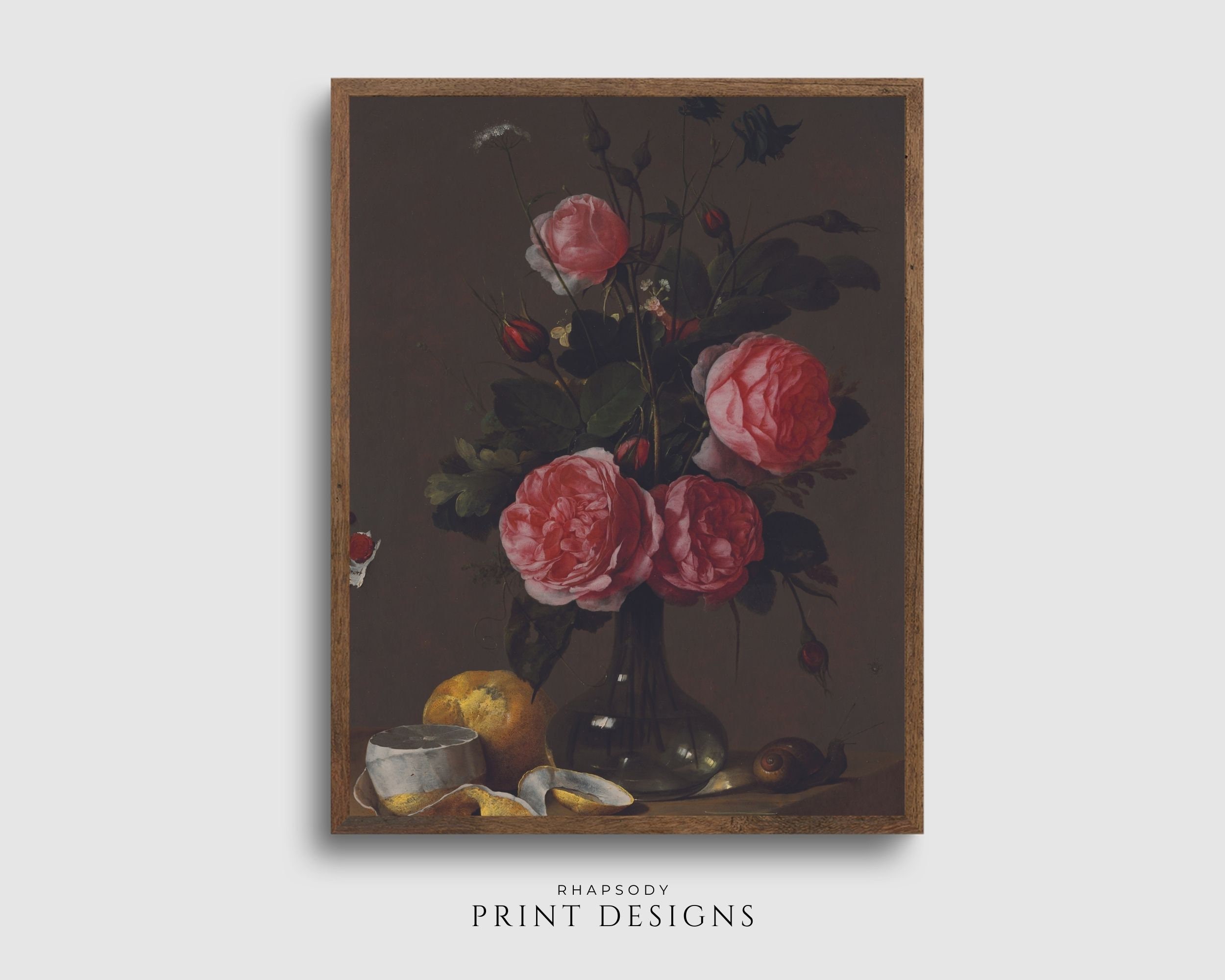 Dark Floral Still Life Painting, Moody Vintage Printable Wall Art ...