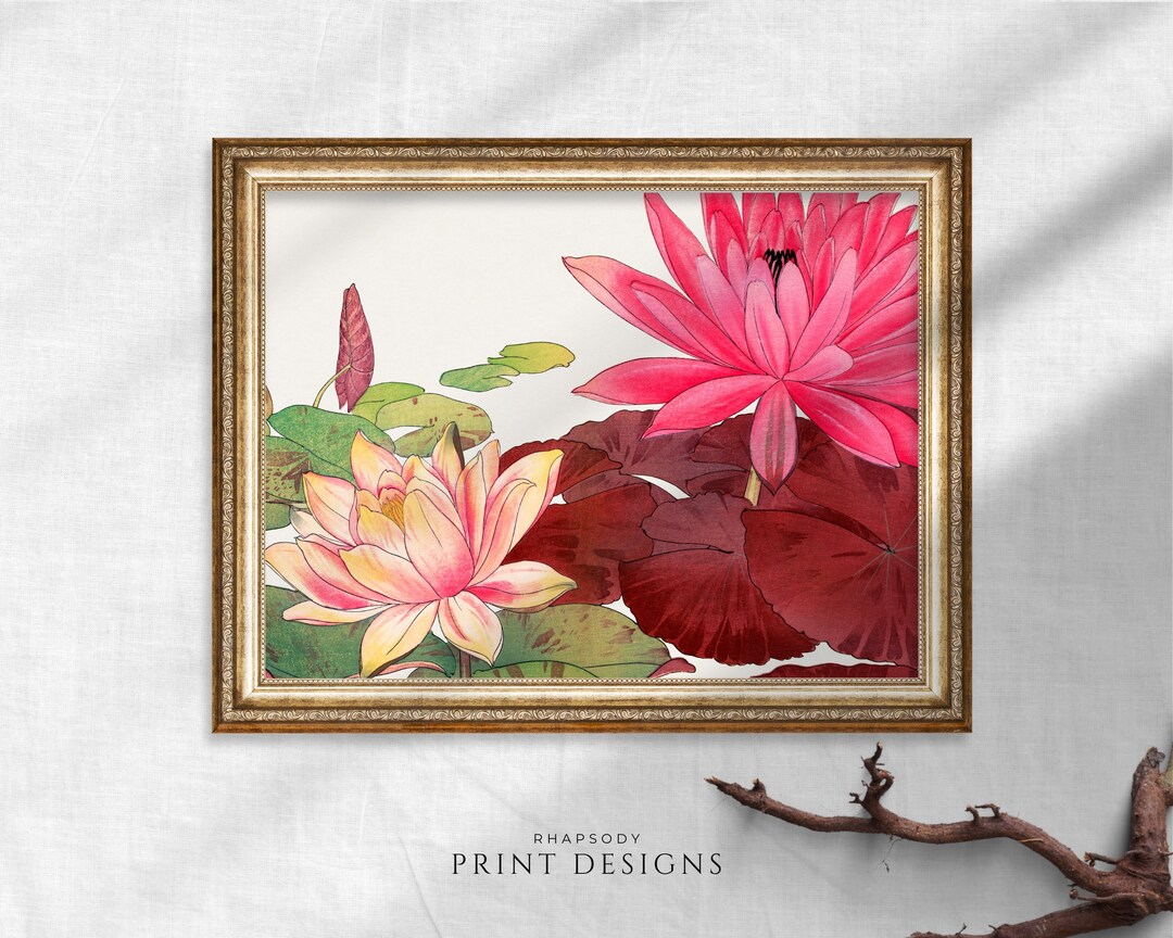 PRINTABLE Pink Lotus Flower Classic Japanese Art. Digital Download ...