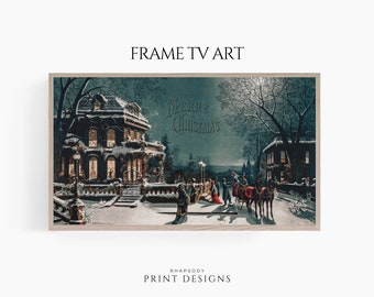 Moody Christmas Samsung Frame TV Art. Merry Christmas art for frame TV. Vintage downloadable Christmas art for frame television.