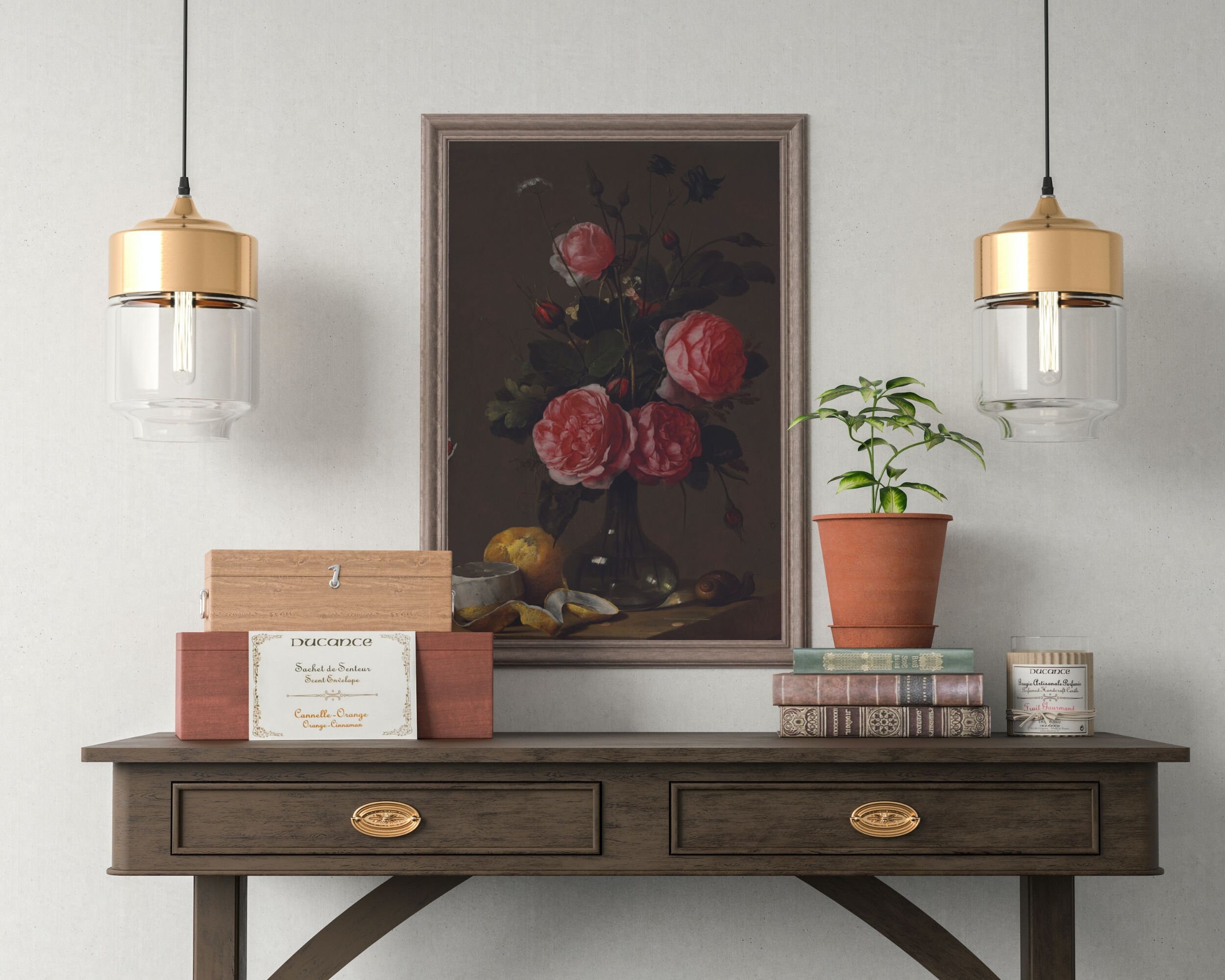 Dark Floral Still Life Painting, Moody Vintage Printable Wall Art ...