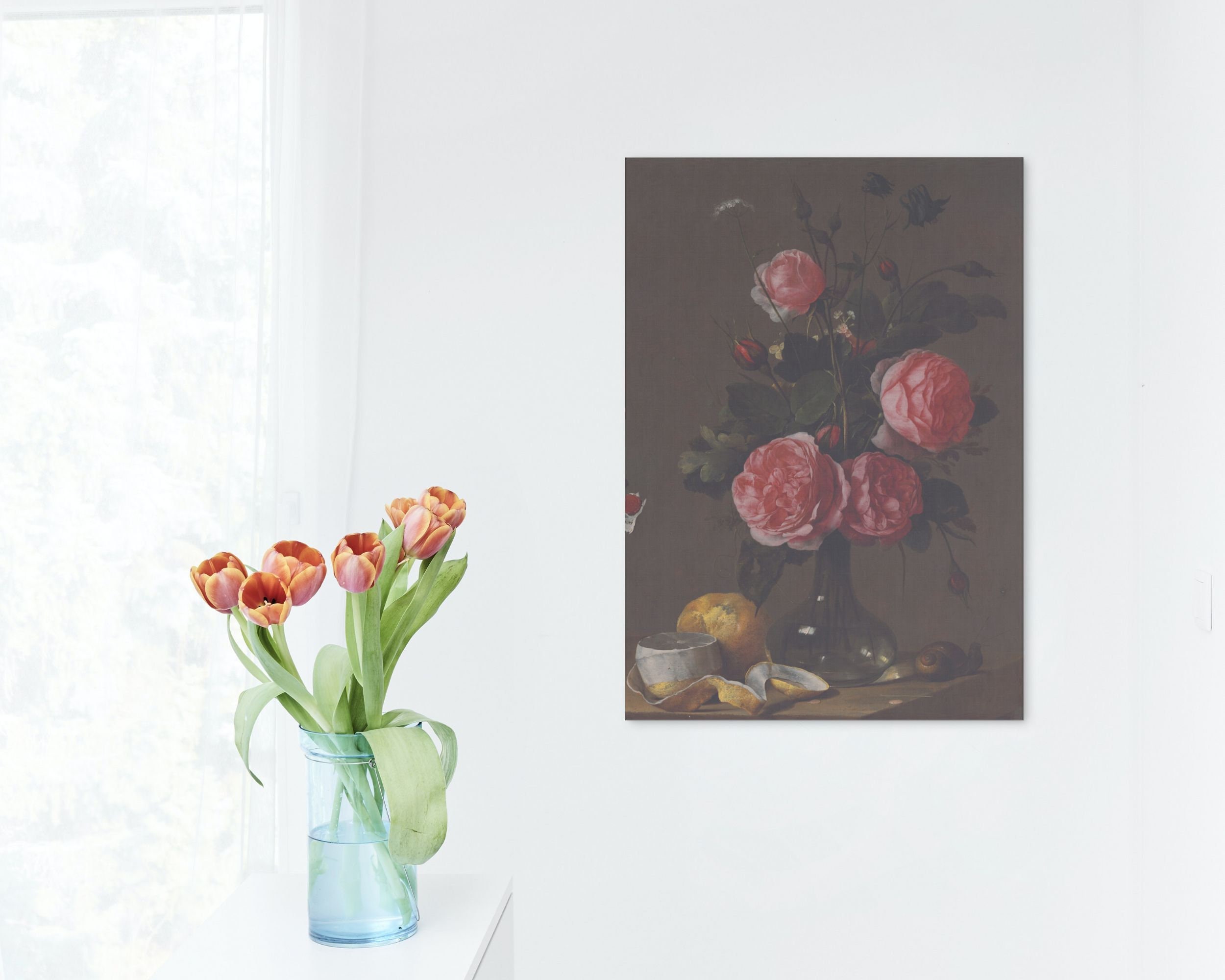 Dark Floral Still Life Painting, Moody Vintage Printable Wall Art ...