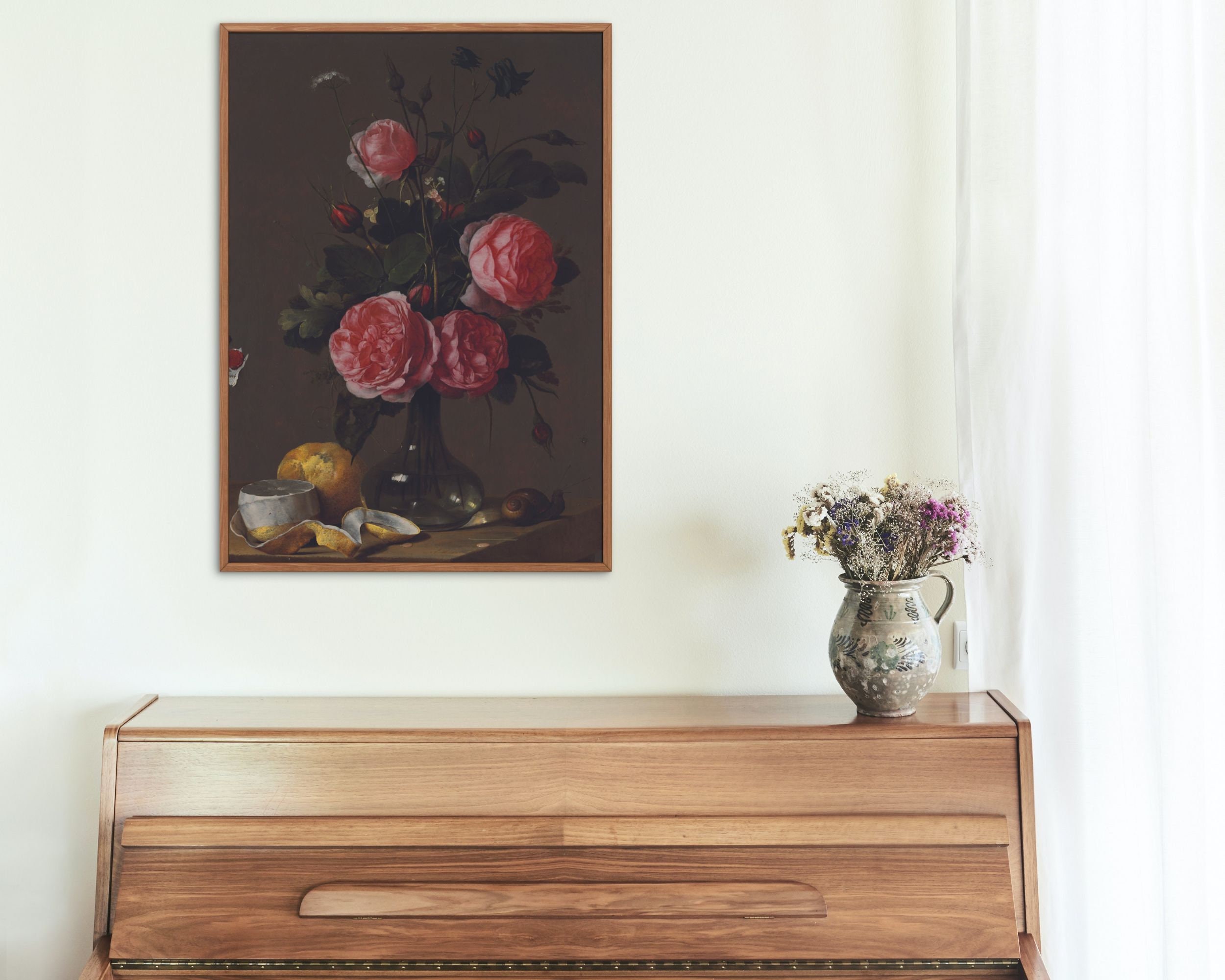 Dark Floral Still Life Painting, Moody Vintage Printable Wall Art ...
