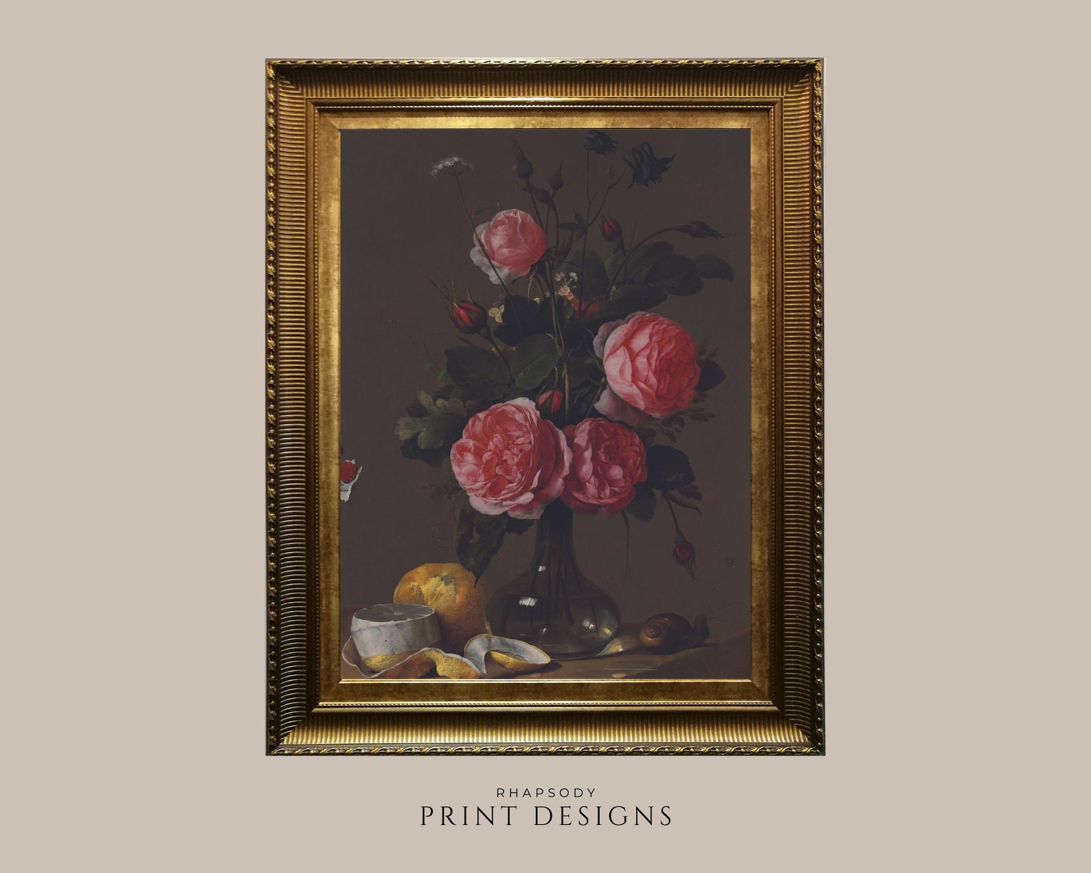 Dark Floral Still Life Painting, Moody Vintage Printable Wall Art ...