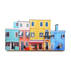 Colorful Burano Venice House Key Holder for Wall, Decorative Key Hooks, Wooden Retro Key Holder, Adhesive Key Hanger with 5 Hooks