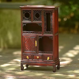 Miniature 1:8 Scale - Chinese Style Bookshelf - Mini Wooden Display Cabinet