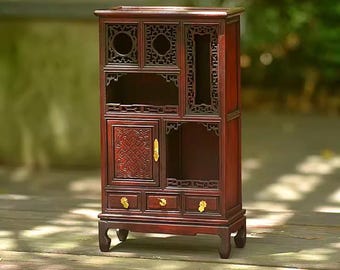 Miniature 1:8 Scale - Chinese Style Bookshelf - Mini Wooden Display Cabinet