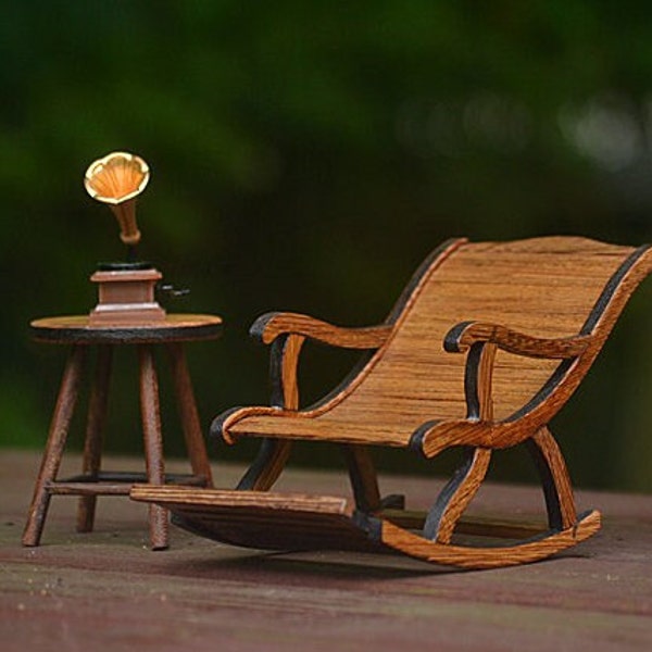 Miniature 1:10 Scale - Chinese Style Wooden Rocking Chair