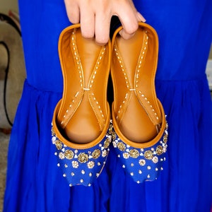 Blue Rose Traditional Handmade Embroidery Khussa Jutti for Eid | Flat Leather Shoes for Women | Perfect for Eid ul Fitr