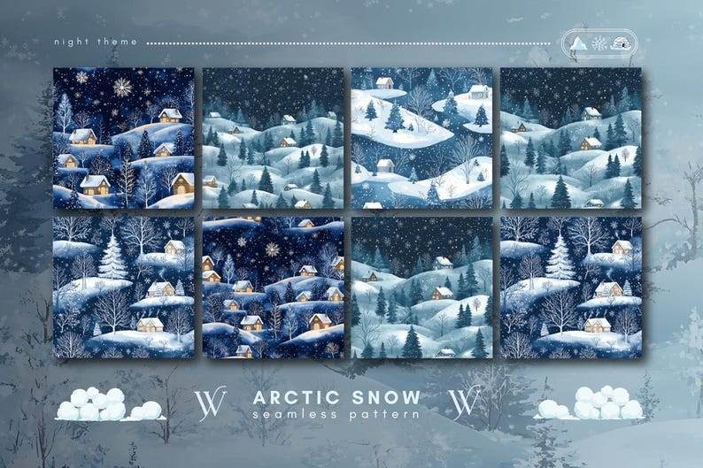 Snowy Pattern Paper 40 Set Arctic Snow Seamless Pattern | PNG Winter Landscape Patterns ...