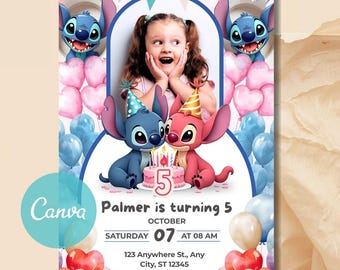 Stitch Birthday Invitation | Cute Kids Party Invite | Editable Digital Template | Printable Stitch Theme Card | Instant Download