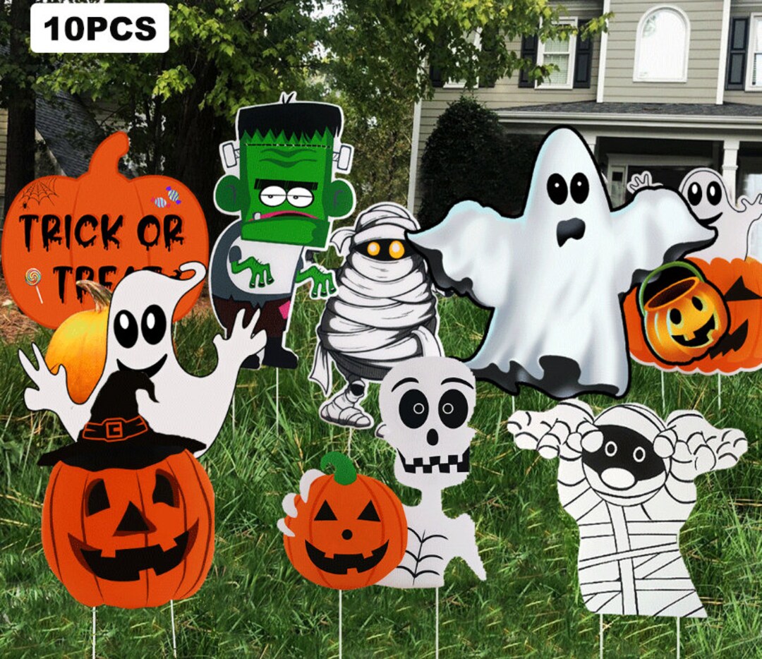10 Pack Halloween Decorations Yard Signs Lawn Sign W/ Stake Etsy