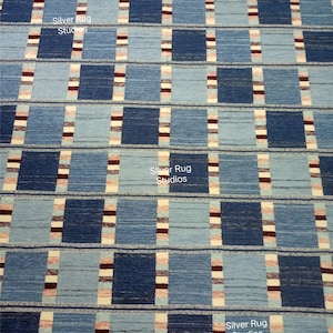 Blue Swedish Marianne Richter Inspired High Quality Handwoven Flatweave Rug for Living Room, Bedroom 8x10 Rug Customize in all Size