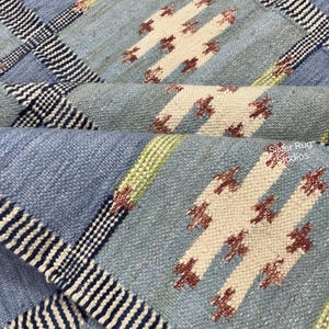 3x5 6x9 8x10 Blue Swedish Scandinavian Design inspired Blue Kilim Rug for Family, Wool Rug for Living Room Bedroom Customize in All Size