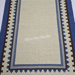 Blue White Scandinavian Inspired High Quality Flatweave Wool Rug for Livingroom area rugs 8x10 Bedroom Rugs Customize in all Size