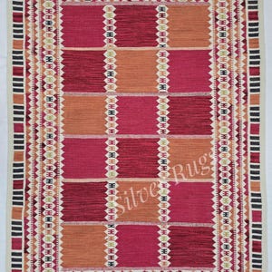 Red Scandinavian inspired High Quality Hand woven Wool Rug for living Room Flatweave Boho Geometric Rug 8x10 9x12 Rug Customize in all Size