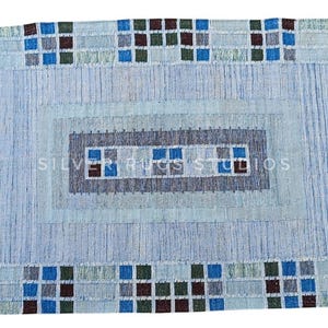 Blue Scandinavian Design Inspired High Quality Flatweave Wool Rug for Living Room Rug for Bedroom, 4x6 5x8 Rug, Customise in all Size