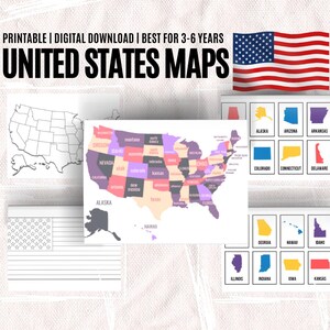 Vereinigten Staaten und Hauptstädten Aktivitätsset | Druckbare USA Homeschool | Karteikarten Bündel | Kinder Geographie | US Bundesstaat Maps