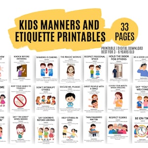 Printables manieren en etiquette voor kinderen, sociale vaardigheden voor kinderen (digitale download)