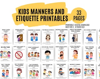 Kids Manners and Etiquette Printables, Kids Social Skills (Digital Download)