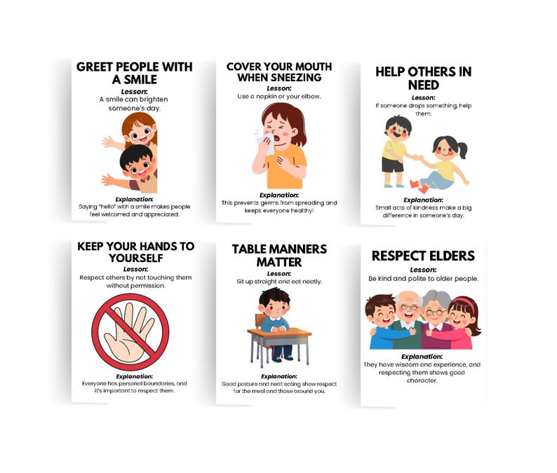 Kids Manners and Etiquette Printables, Kids Social Skills (digital ...