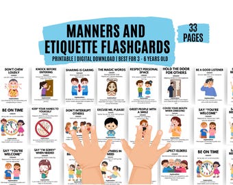 Tarjetas imprimibles sobre modales y etiqueta, habilidades sociales para niños (descarga digital)