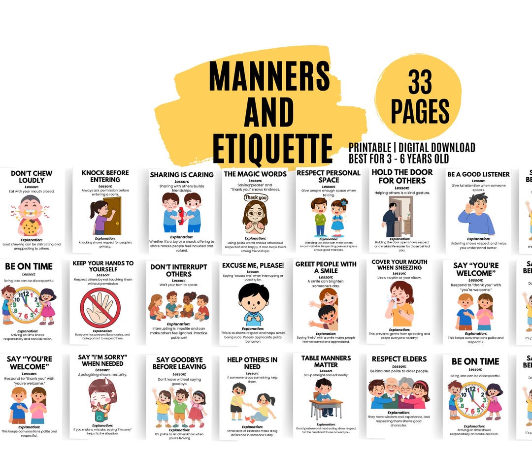 Manners and Etiquette Printables, Kids Social Skills (digital Download ...